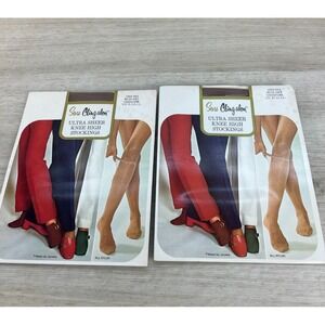 Sears Cling Alon Ultra Sheer Knee High Stockings Size B 10-11 Sandstone 2 Pairs